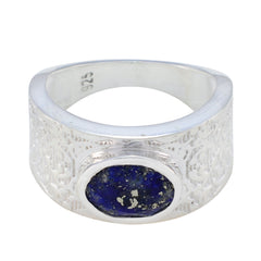 Ana Art Deco Blue Solitaire Ring Sterling Silver Lapis Lazuli Blue