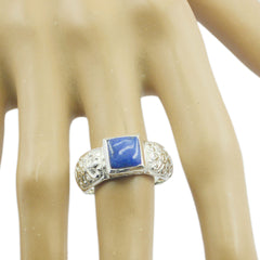 Riya Art Deco Blue Solitaire Ring in Sterling Silver