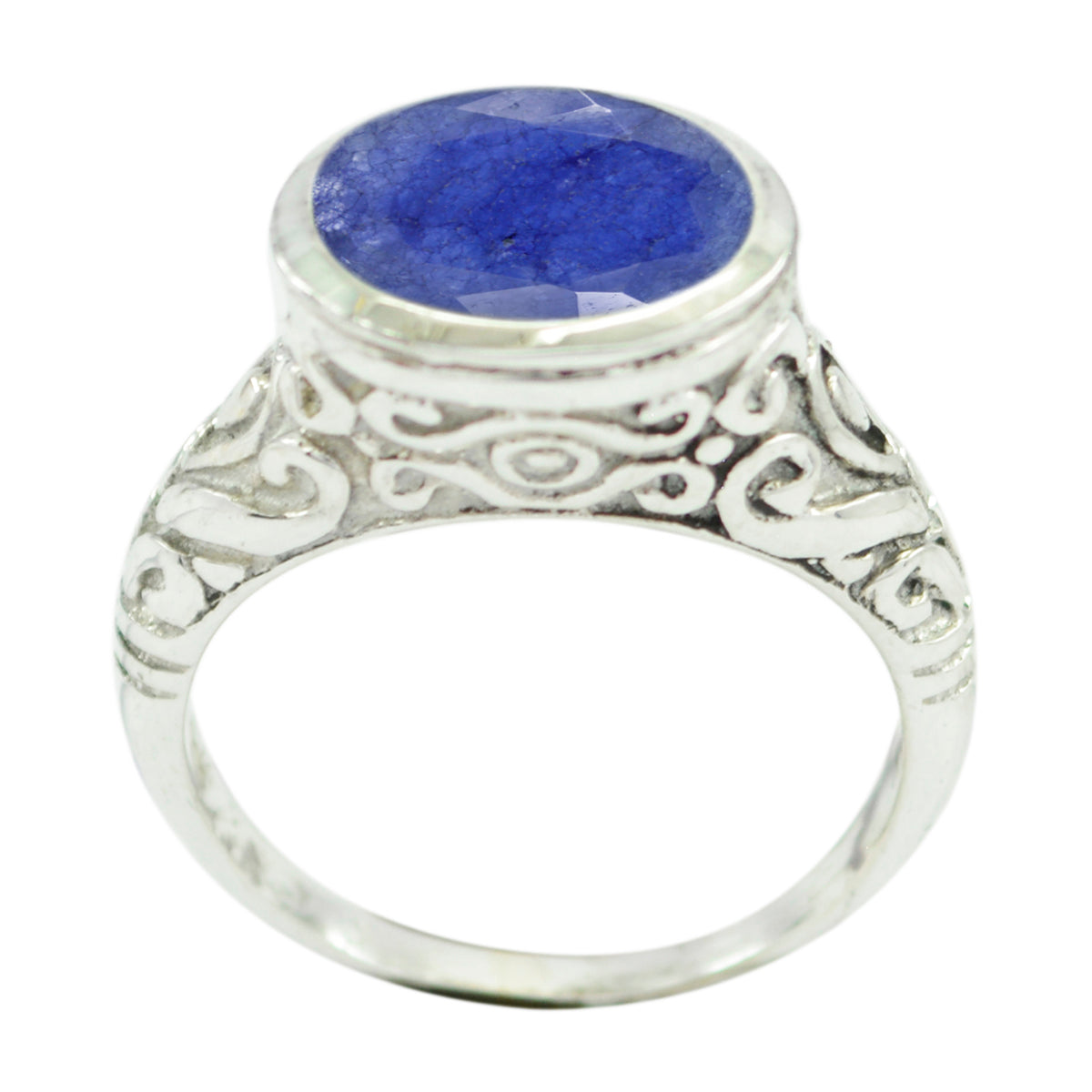 Aisha Art Deco Blue Solitaire Ring with Silver Design Indian Blue Sapphire Blue
