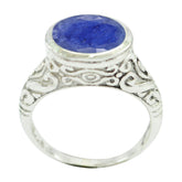 Aisha Art Deco Blue Solitaire Ring with Silver Design Indian Blue Sapphire Blue