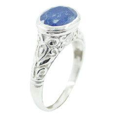 Aisha Art Deco Blue Solitaire Ring with Silver Design