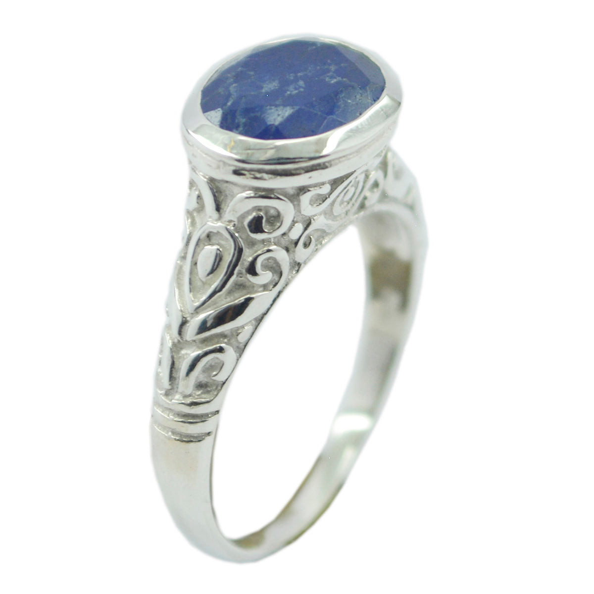 Sara Art Deco Blue Solitaire Ring with Intricate Design Lapis Lazuli Blue