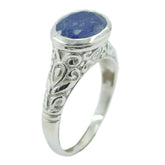 Sara Art Deco Blue Solitaire Ring with Intricate Design Lapis Lazuli Blue