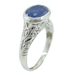 Sara Art Deco Blue Solitaire Ring with Intricate Design Lapis Lazuli Blue