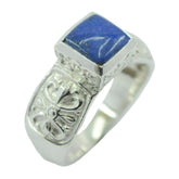 Riya Art Deco Blue Solitaire Ring in Sterling Silver Lapis Lazuli Blue