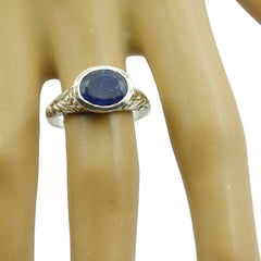Aisha Art Deco Blue Solitaire Ring with Silver Design