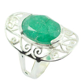 Yasmin Art Deco Green Solitaire Ring with Silver Design Indian Emerald Green