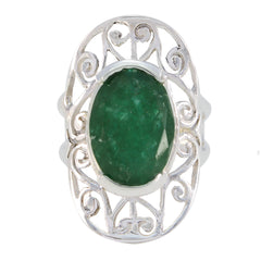 Yasmin Art Deco Green Solitaire Ring with Silver Design