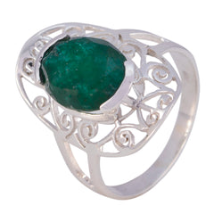 Yasmin Art Deco Green Solitaire Ring with Silver Design