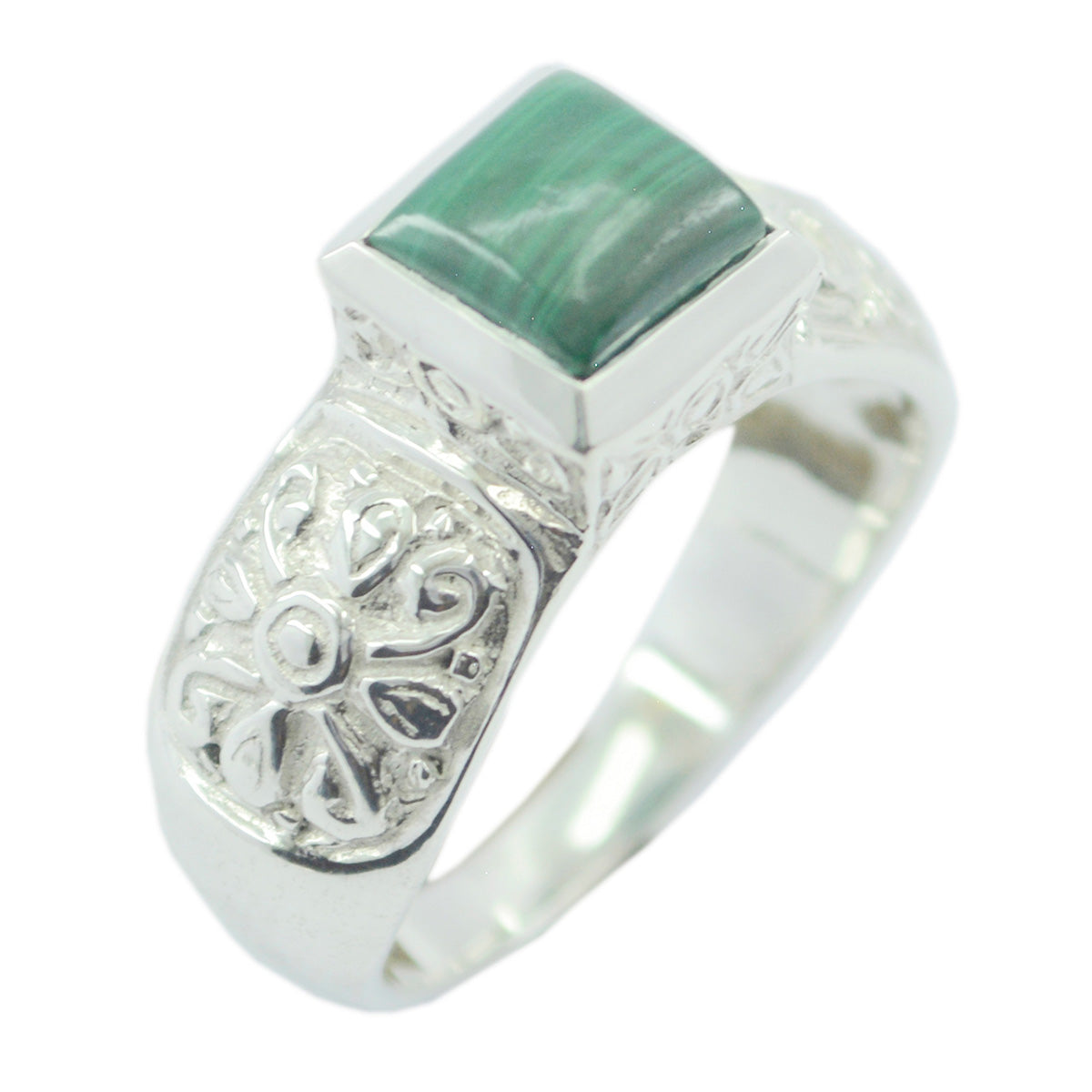 Julia Art Deco Green Solitaire Ring Malachite Green