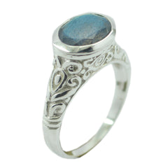 Alice Art Deco Grey Solitaire Ring with Intricate Design Labradorite Gray