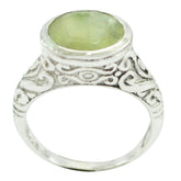 Amelia Art Deco Light Green Ring with Silver Design Prehnite Green