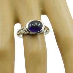 Riya Art Deco Purple Ring with Intricate Silver Design