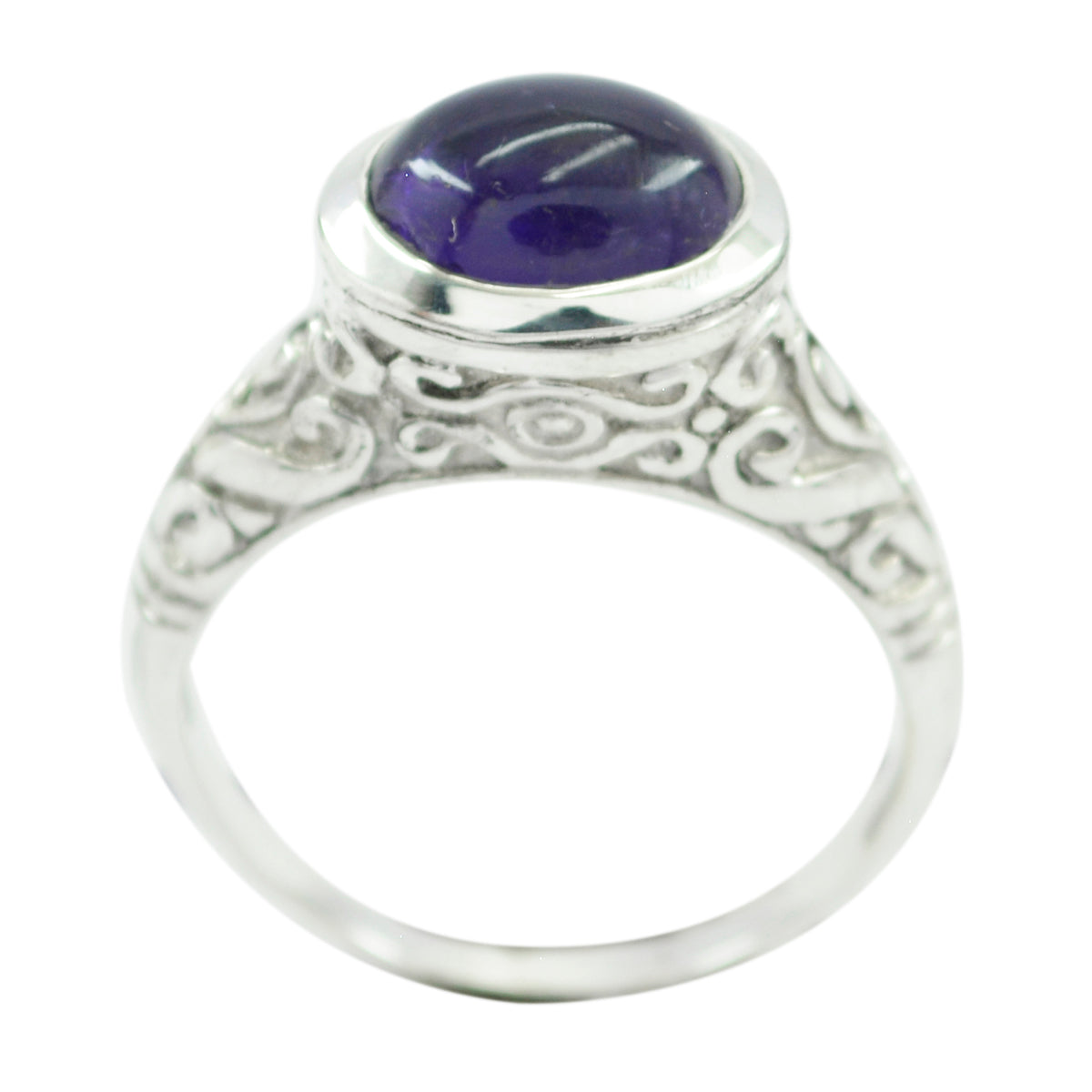 Riya Art Deco Purple Ring with Intricate Silver Design Amethyst Purple