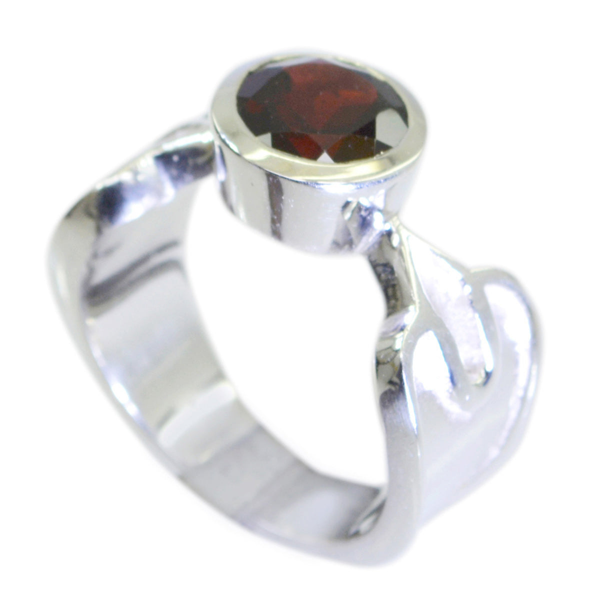 Eva Art Deco Red Solitaire Ring in Sterling Silver Garnet Red