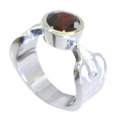Eva Art Deco Red Solitaire Ring in Sterling Silver Garnet Red