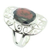 Nayara Art Deco Red Solitaire Ring with Silver Filigree Garnet Red
