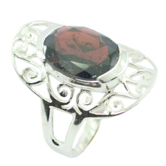 Nayara Art Deco Red Solitaire Ring with Silver Filigree Garnet Red