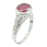 Rosa Art Deco Red Solitaire Ring with Intricate Design Indian Ruby Red