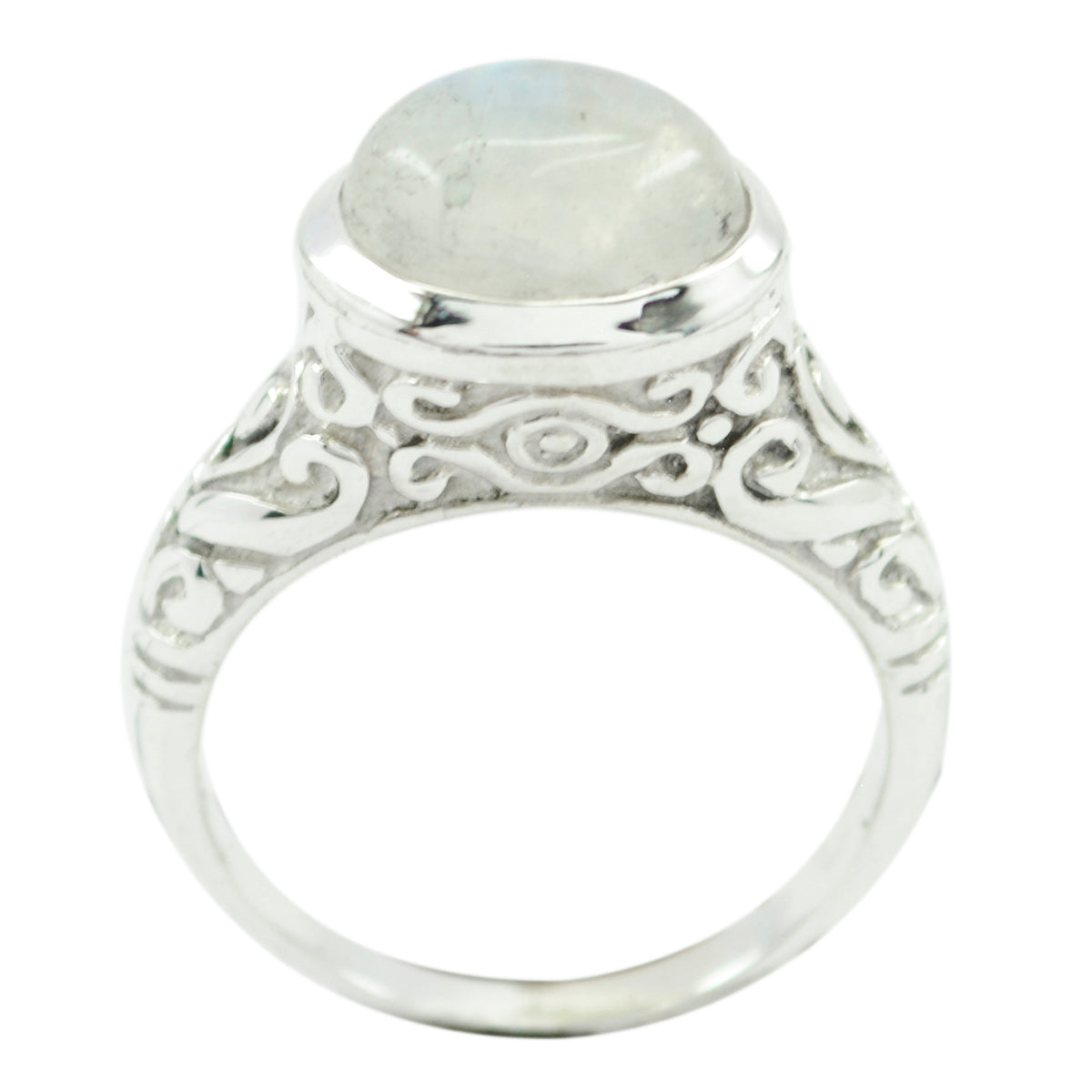 Anna Art Deco White Solitaire Ring with Vintage Design Rainbow Moonstone White