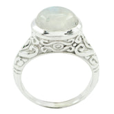 Anna Art Deco White Solitaire Ring with Vintage Design Rainbow Moonstone White
