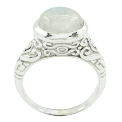Anna Art Deco White Solitaire Ring with Vintage Design Rainbow Moonstone White