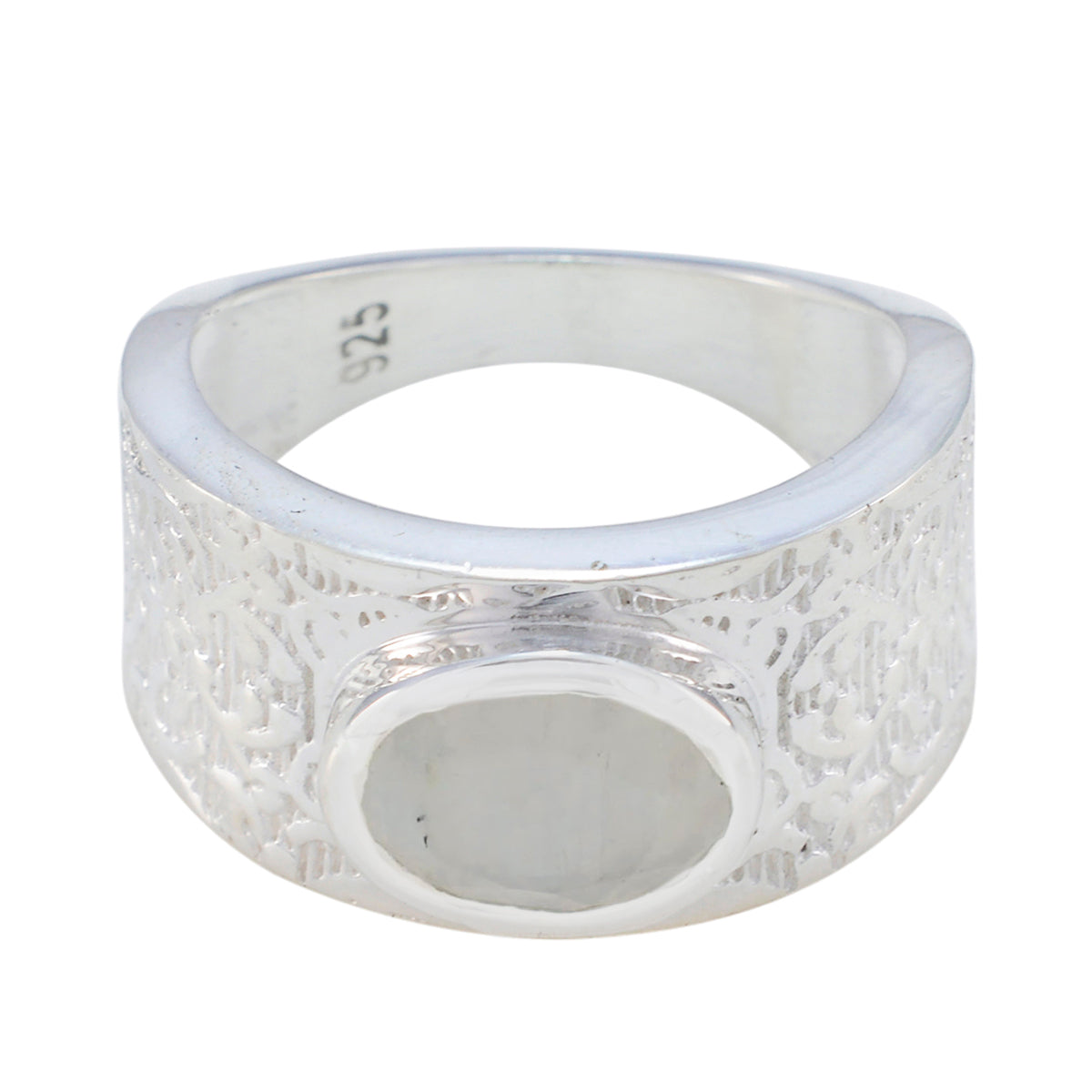 Andrea Art Deco White Solitaire Ring Rainbow Moonstone White