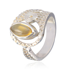 Camilla art deco yellow gemstone ring with intricate silver band and marquise-cut yellow stone