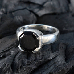 Clara Artisan Black Solitaire Ring in Sterling Silver