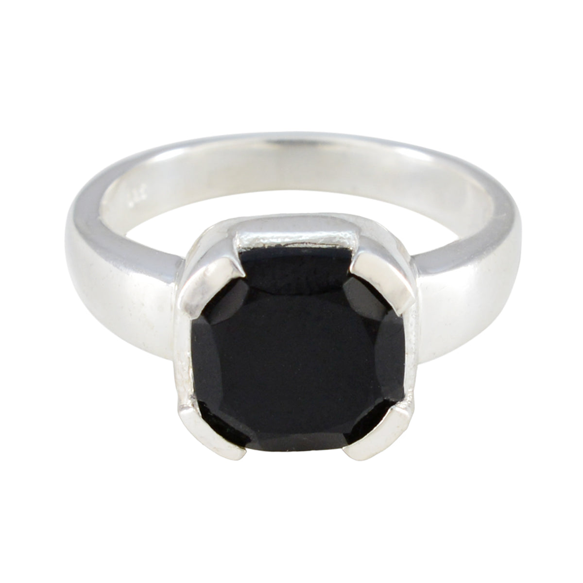 Clara Artisan Black Solitaire Ring in Sterling Silver Black Onyx Black