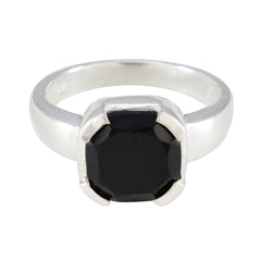 Clara Artisan Black Solitaire Ring in Sterling Silver Black Onyx Black