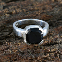 Clara Artisan Black Solitaire Ring in Sterling Silver