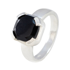 Clara Artisan Black Solitaire Ring in Sterling Silver