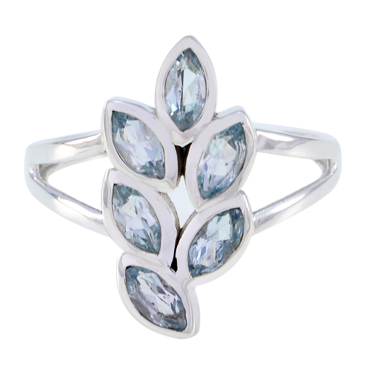 Rebeca artisan blue gemstone ring with six marquise-cut stones in silver setting