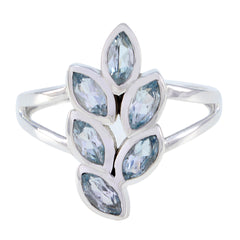 Rebeca artisan blue gemstone ring with six marquise-cut stones in silver setting