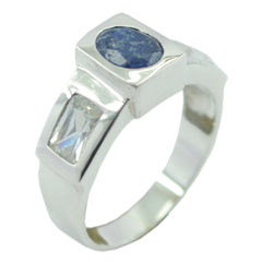 Alejandra Artisan Blue Gemstone Ring with Silver Band Lapis Lazuli Blue