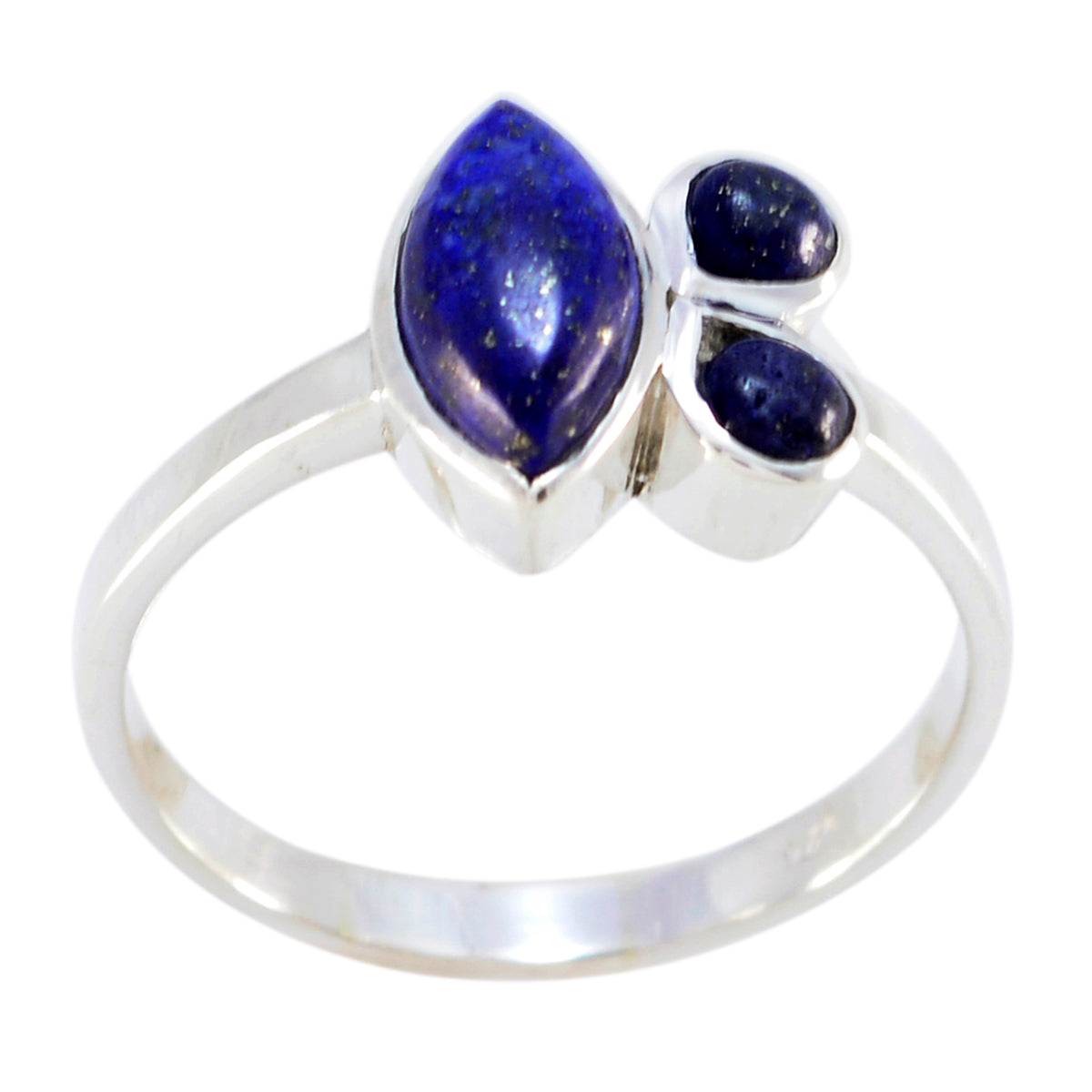 Carla artisan blue gemstone ring with marquise and round blue stones set in silver band