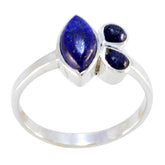 Carla artisan blue gemstone ring with marquise and round blue stones set in silver band