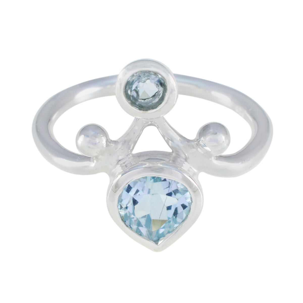 Natcha artisan blue gemstone ring with double blue stones set in polished silver band