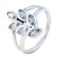 Rebeca artisan blue gemstone ring with six marquise-cut blue stones set in silver band