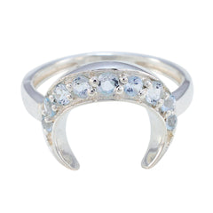 Naomi artisan blue gemstone ring featuring crescent design with multiple light blue stones