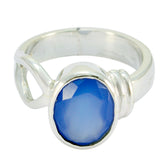 Hannah Artisan Blue Solitaire Ring with Silver Band Blue Chalcedony Blue