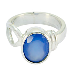 Hannah Artisan Blue Solitaire Ring with Silver Band Blue Chalcedony Blue