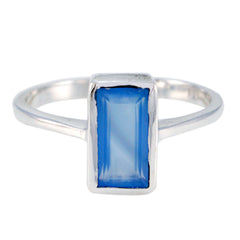 Nayara Artisan Blue Solitaire Ring in Sterling Silver Blue Chalcedony Blue