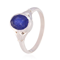 Camila Artisan Blue Solitaire Ring with Silver Band