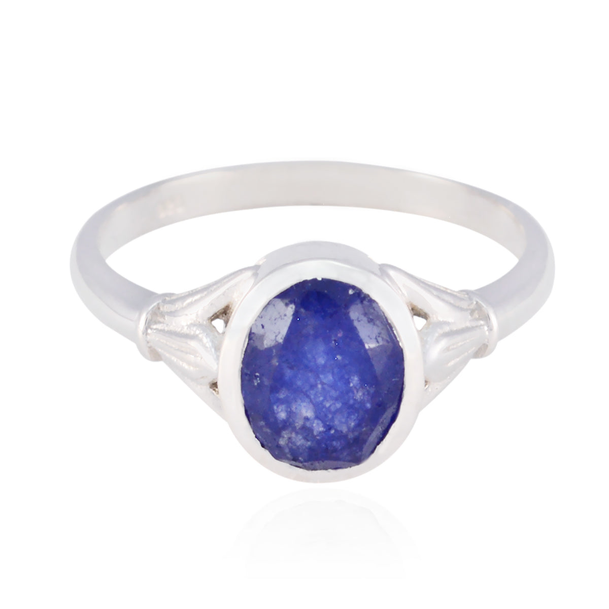 Camila Artisan Blue Solitaire Ring with Silver Band Indian Blue Sapphire Blue