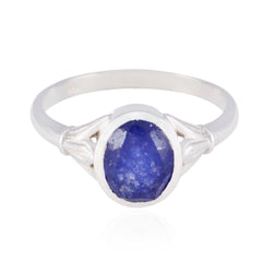 Camila Artisan Blue Solitaire Ring with Silver Band Indian Blue Sapphire Blue