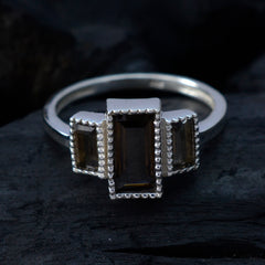 Haruka artisan brown trilogy ring with three rectangular brown stones set in a silver band