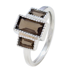 Haruka artisan brown trilogy ring with three rectangular brown gemstones set in silver band