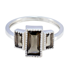 Haruka artisan brown trilogy ring with three rectangular brown stones set in silver band